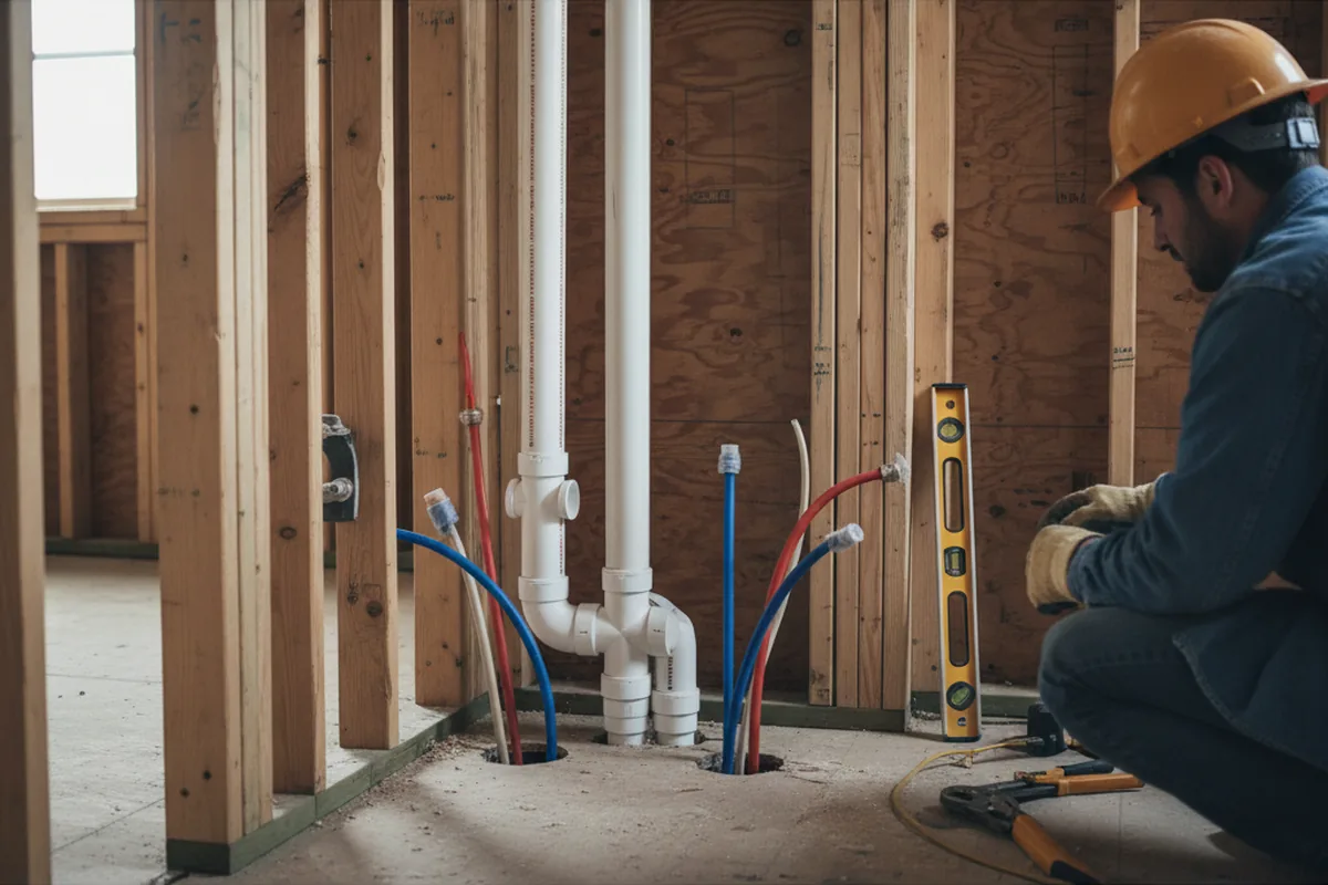 Drain and supply rough-in during Sump Pump Repair in San Bernardino